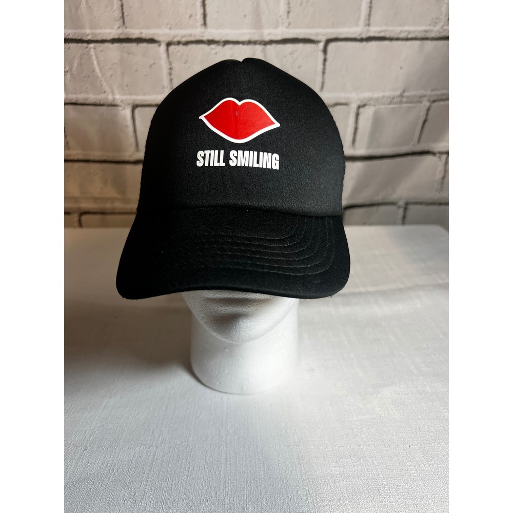 Still Smiling Red Lips Trucker Hat Black Mesh Snapback Baseball Cap Graphic Sun